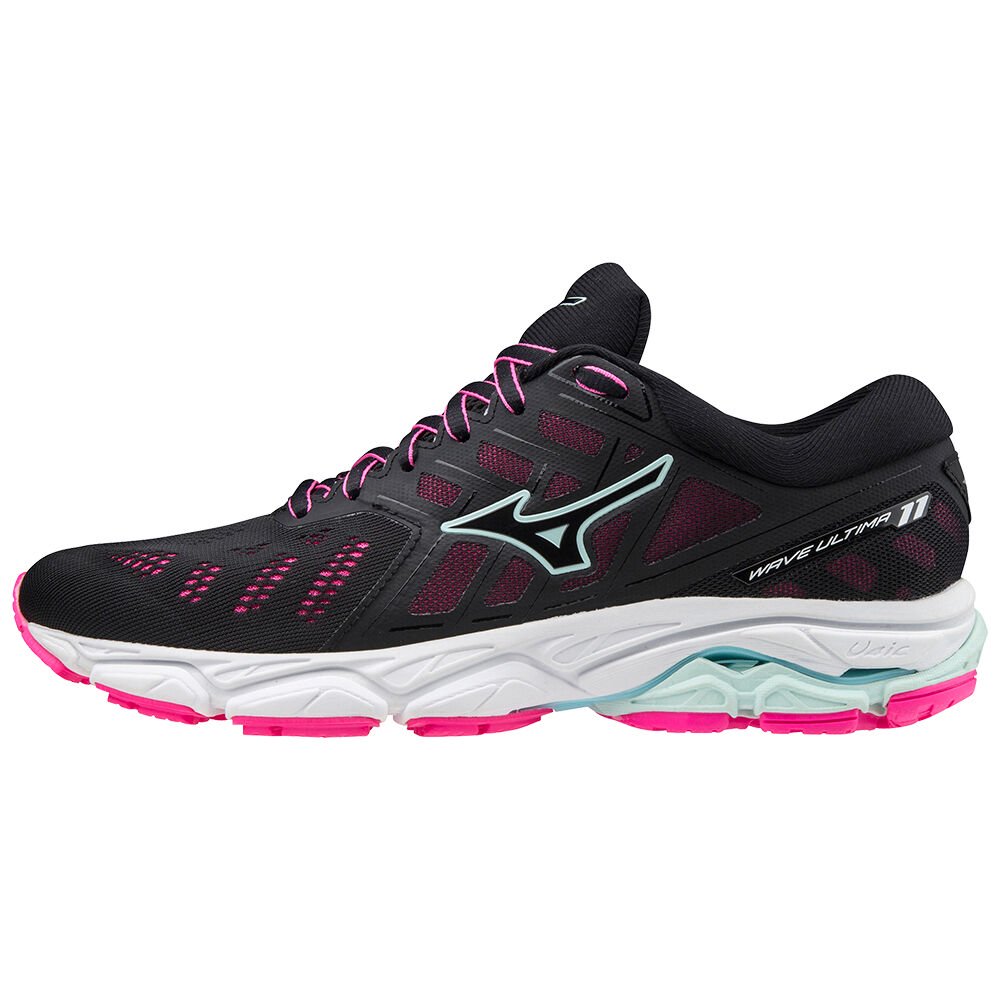 Women's Mizuno Running Shoes Black/Light Turquoise/Pink Wave Ultima 11 Shoes - J1GD190910